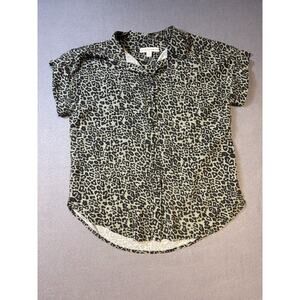 Alexander Jordan Small Animal Print Leopard Short Sleeve Button-up Shirt Rayon